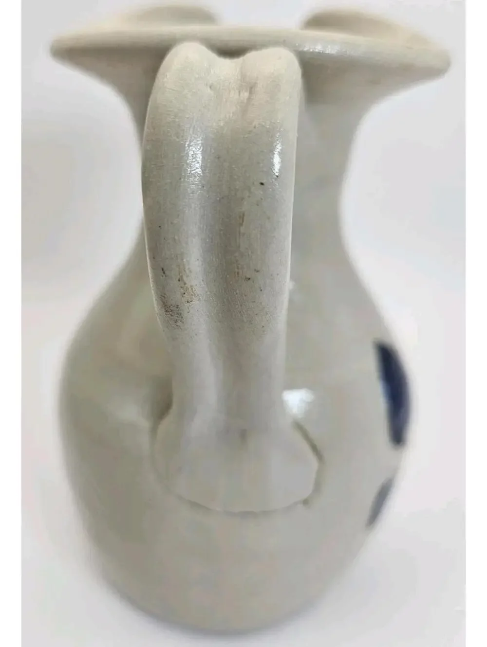 Williamsburg Pottery Small Pitcher Gray Cobalt Blue Leaf Salt Glaze Collectible